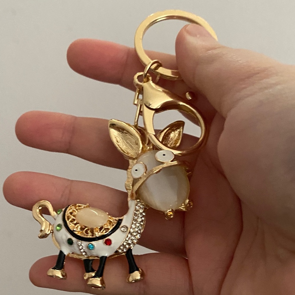 Gold and White Animal Keychain